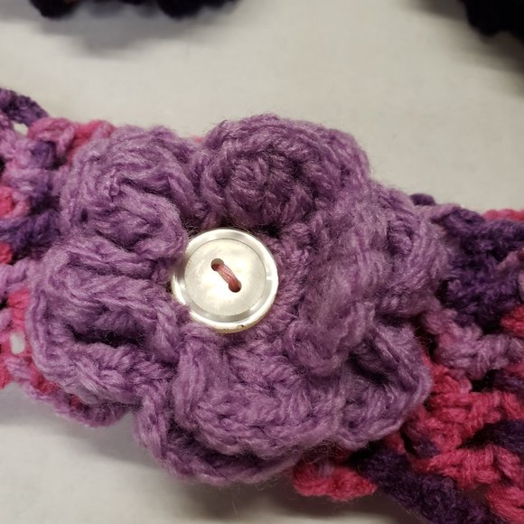Woman's Handmade Crochet 2 Scrunchies and Flower Headband Purple Multicolor - Picture 5 of 11